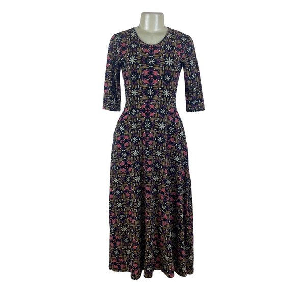 Mata Traders Womens Floral Organic Cotton Midi Dress Black Multicolor Size XS - Picture 1 of 7